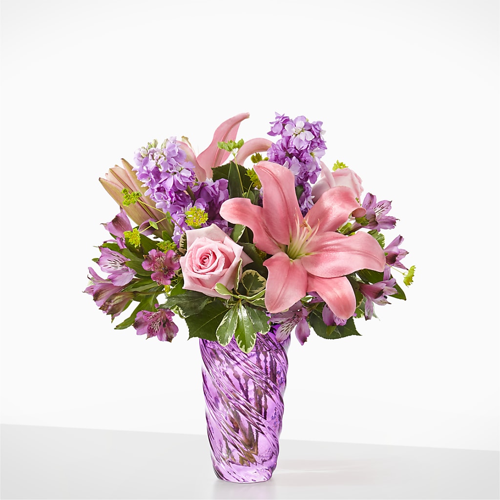 Precious Petals Bouquet with Luxe Swirl Vase – Balloon Creations By Maria And Flower, Wilmington DE
