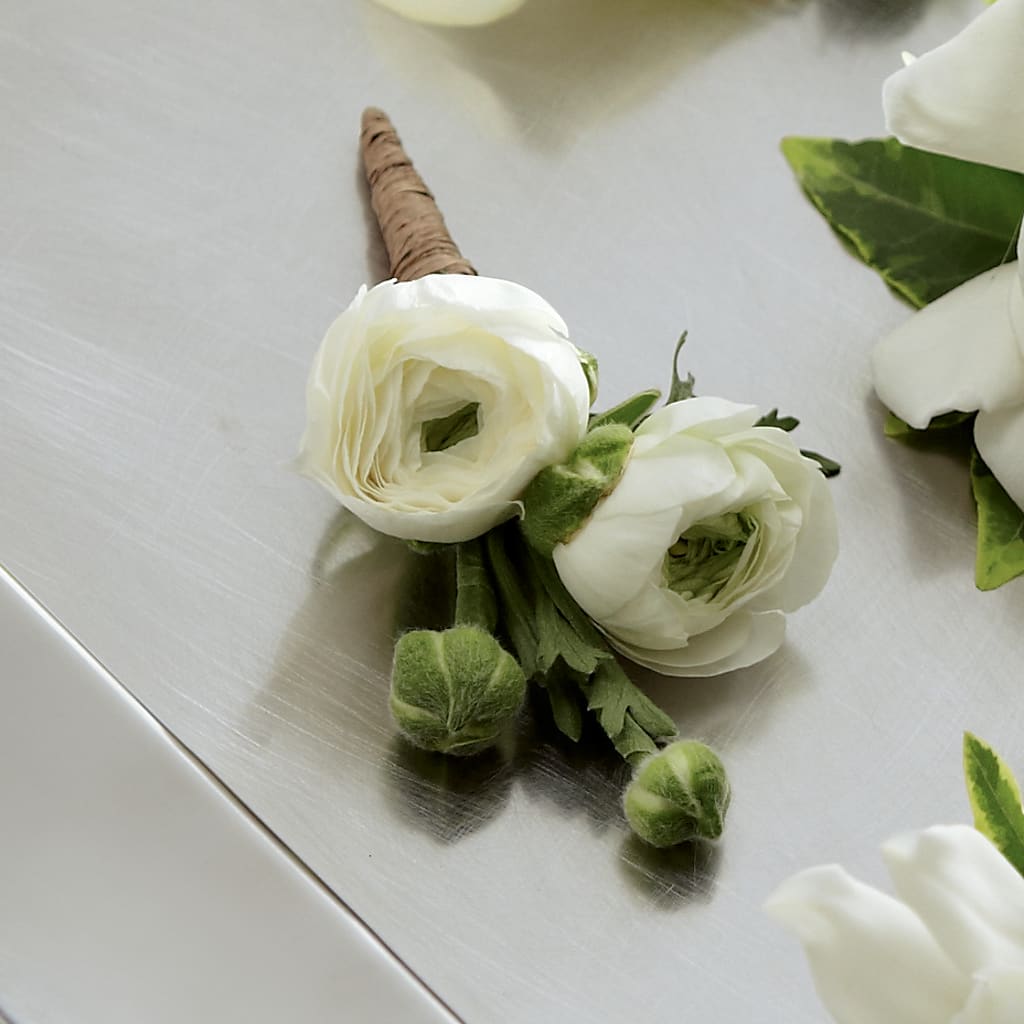 White Ranunculus Boutonniere – Balloon Creations By Maria And Flower, Wilmington DE