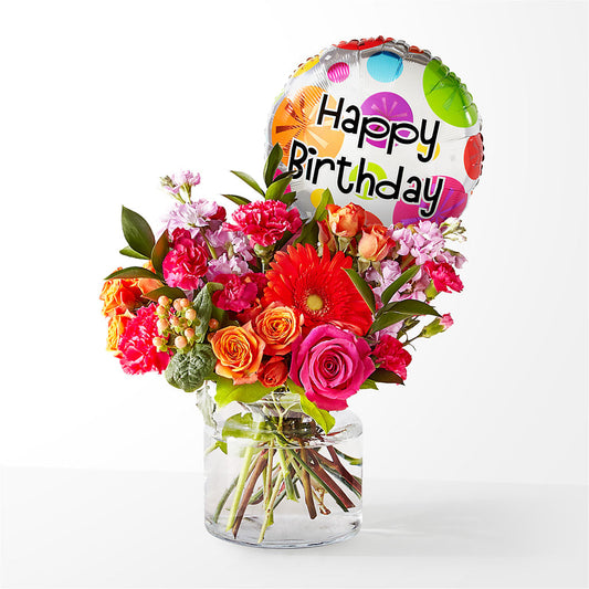 Fiesta Bouquet with Birthday Balloon –  Balloon Creations By Maria And Flower, Wilmington DE