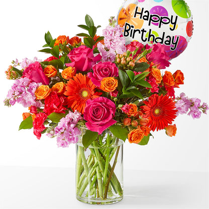 Fiesta Bouquet with Birthday Balloon –  Balloon Creations By Maria And Flower, Wilmington DE