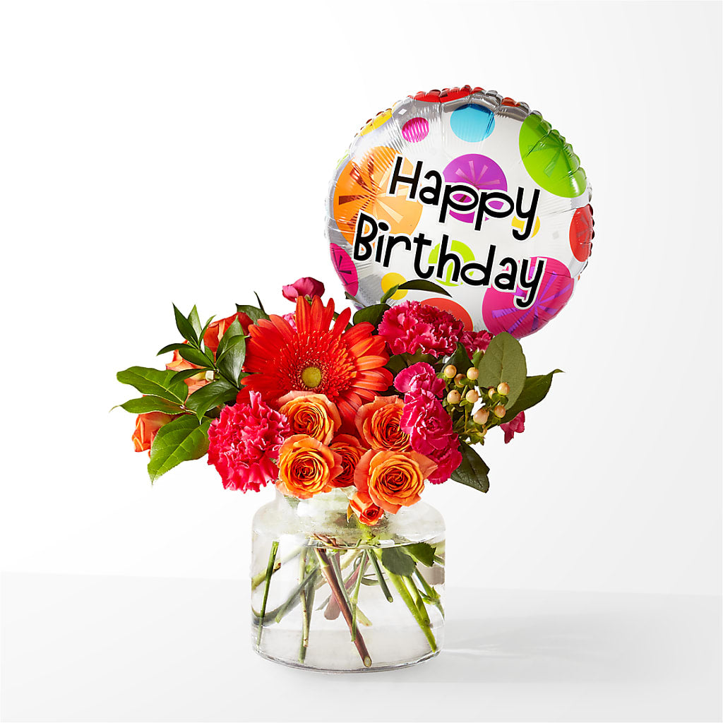 Fiesta Bouquet with Birthday Balloon –  Balloon Creations By Maria And Flower, Wilmington DE