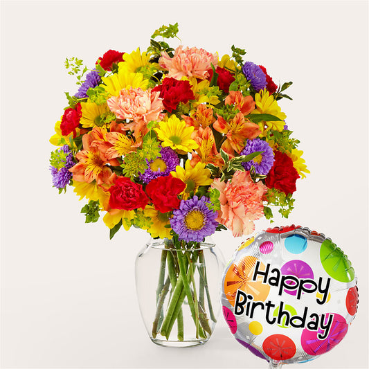 Kaleidoscope Bouquet with Birthday Balloon –  Balloon Creations By Maria And Flower, Wilmington DE