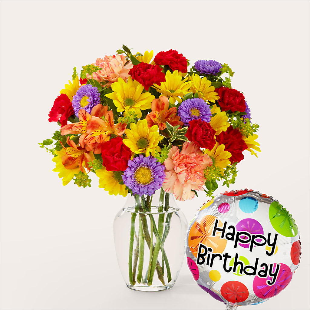Kaleidoscope Bouquet with Birthday Balloon –  Balloon Creations By Maria And Flower, Wilmington DE