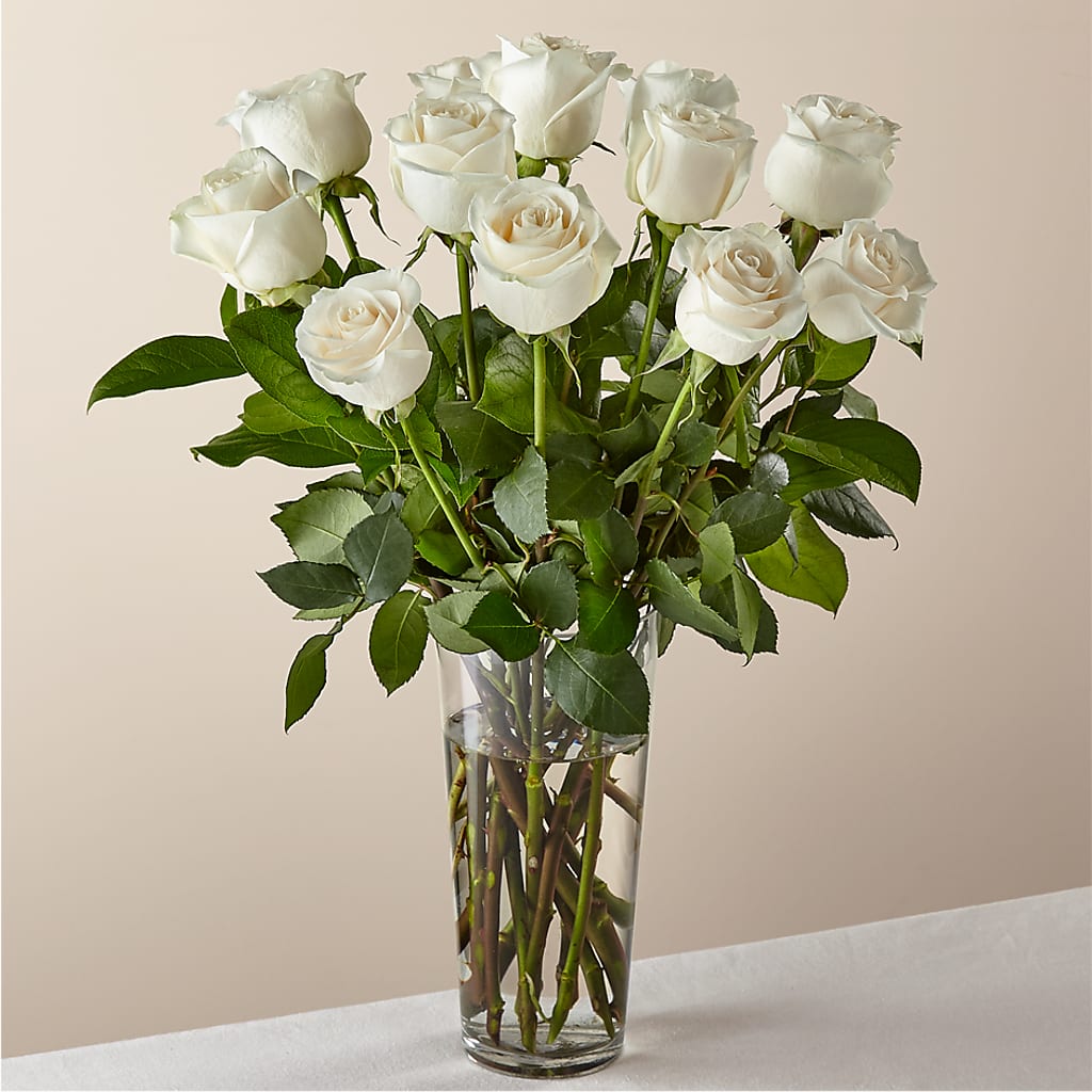 Long Stem White Rose Bouquet –  Balloon Creations By Maria And Flower, Wilmington DE