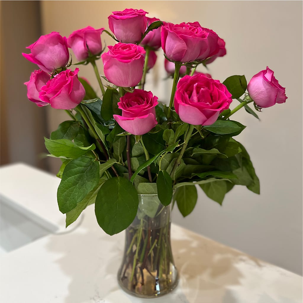 Long Stem Pink Rose Bouquet –  Balloon Creations By Maria And Flower, Wilmington DE