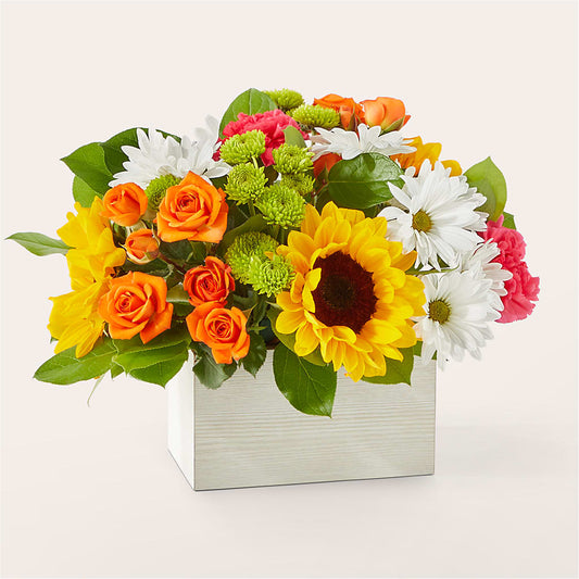 Sun-drenched Blooms Box Bouquet –  Balloon Creations By Maria And Flower, Wilmington DE