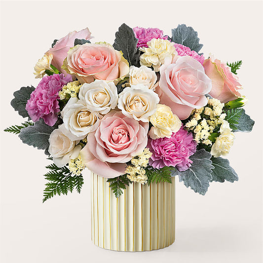 Blissful Moments Bouquet with Ivory Vase –  Balloon Creations By Maria And Flower, Wilmington DE