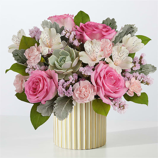 Dusty Rose Bouquet with Ivory Vase –  Balloon Creations By Maria And Flower, Wilmington DE