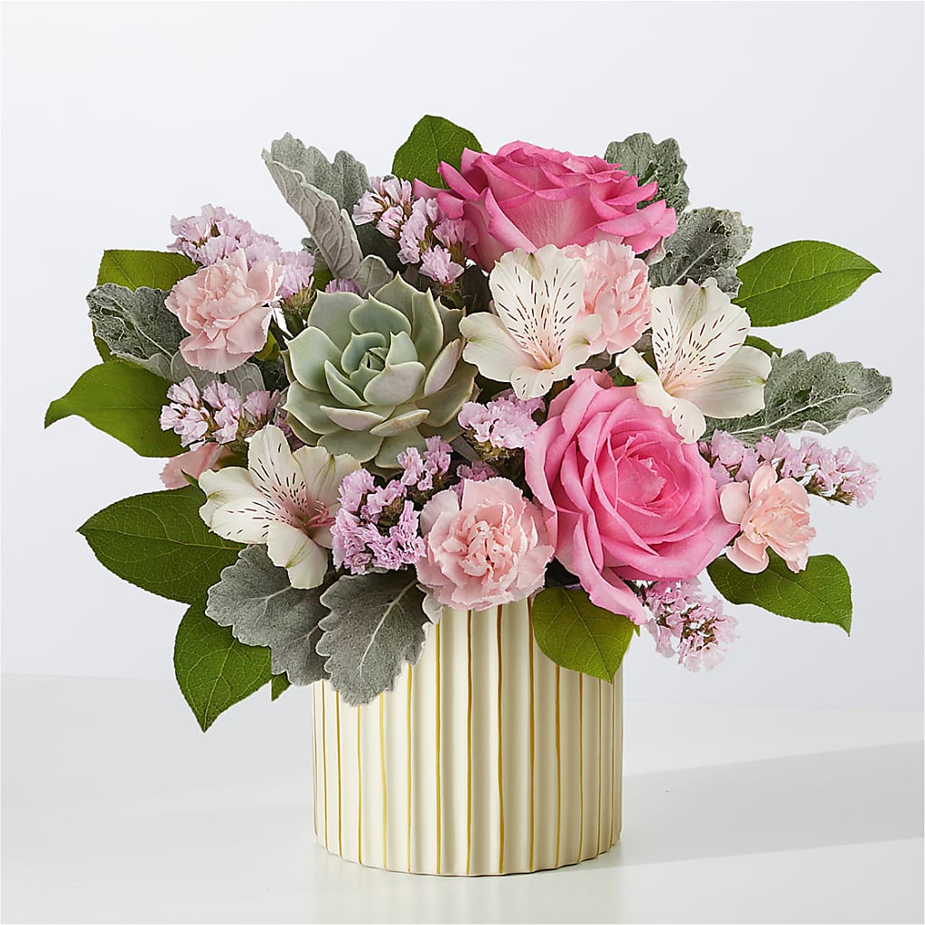 Dusty Rose Bouquet with Ivory Vase –  Balloon Creations By Maria And Flower, Wilmington DE