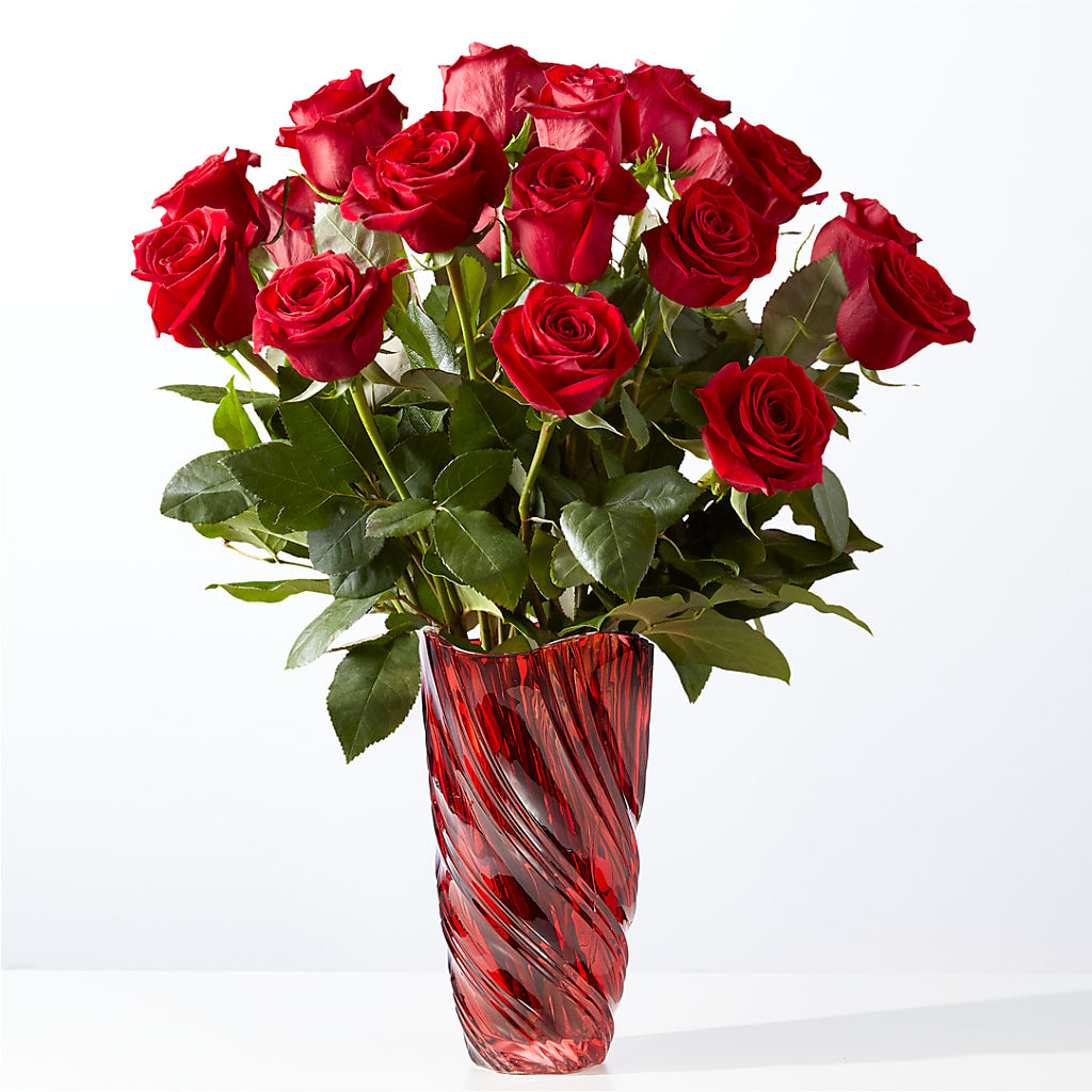Classic Love Red Rose Bouquet with Luxe Swirl Vase –  Balloon Creations By Maria And Flower, Wilmington DE