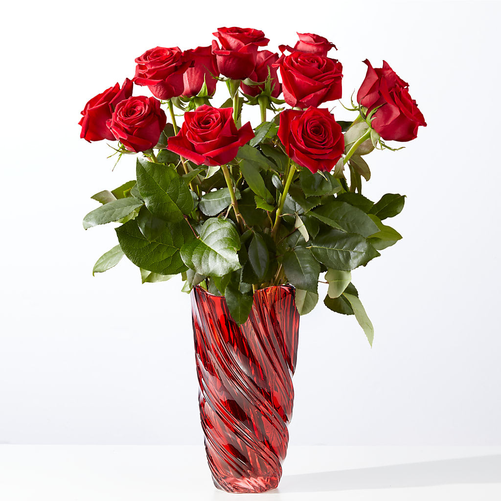 Classic Love Red Rose Bouquet with Luxe Swirl Vase –  Balloon Creations By Maria And Flower, Wilmington DE