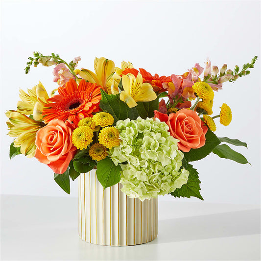 Autumn Sunshine Bouquet with Ivory Vase –  Balloon Creations By Maria And Flower, Wilmington DE