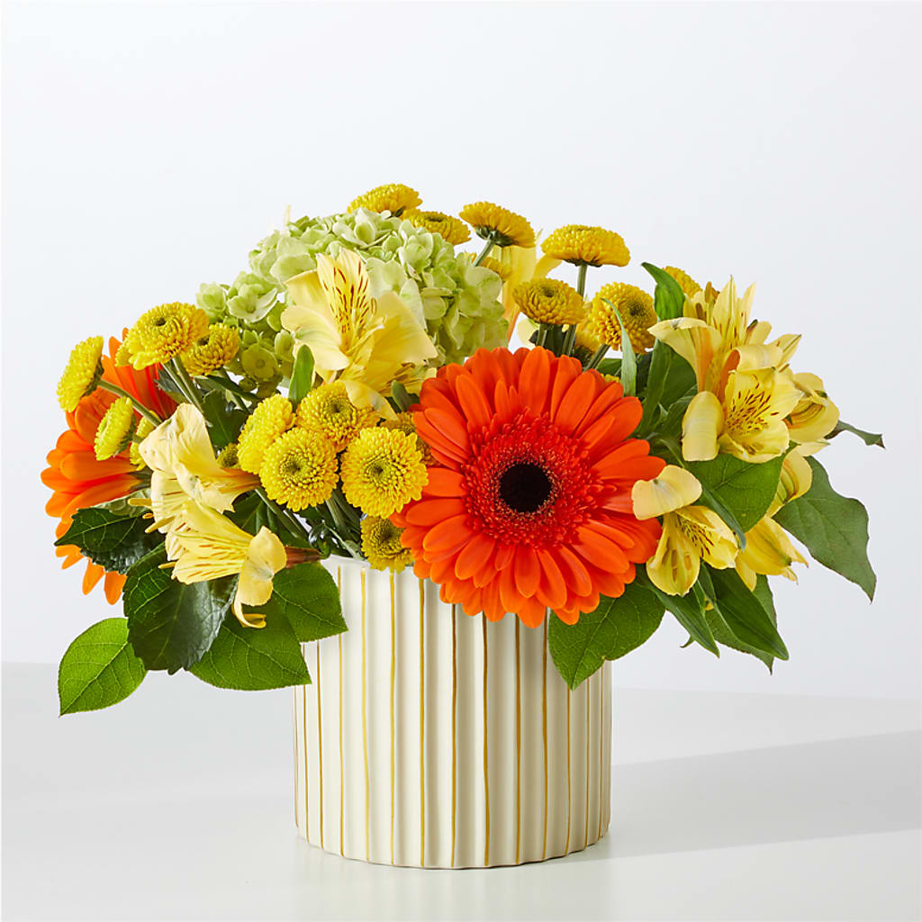 Autumn Sunshine Bouquet with Ivory Vase –  Balloon Creations By Maria And Flower, Wilmington DE