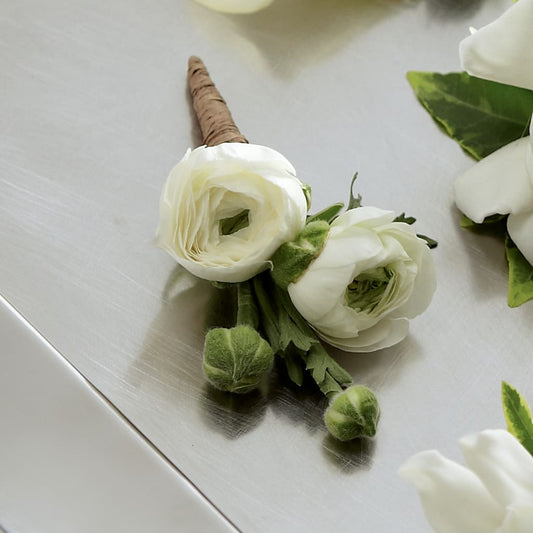 White Ranunculus Boutonniere –  Balloon Creations By Maria And Flower, Wilmington DE